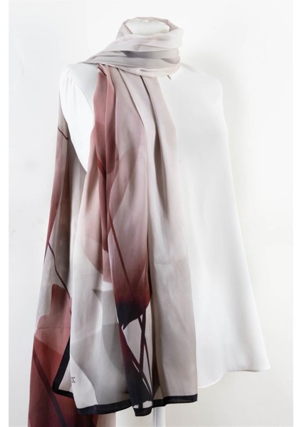 Süvari Şal Çiçek Desenli Bordo - Gri Renkli 75X210 Şal Italyan Dikişli fiyatları