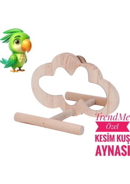 Ahşap Bulut Şekilli El Yapımı Tünekli Kuş Aynası