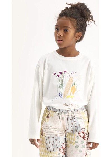 Alışveriş Çantası Baskılı Uzun Kollu Tshirt