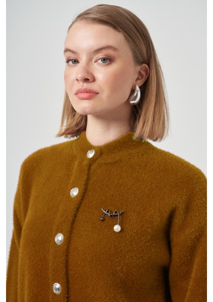 Düğme Detay Angora Hırka 7005 Tarçın modelleri