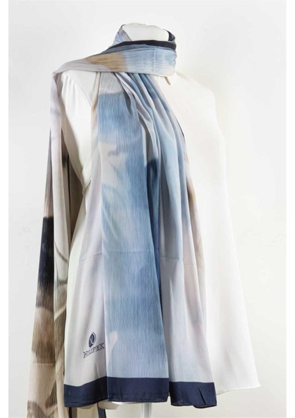 Süvari Şal Çiçek Desenli Lacivert - Bej Renkli 75X210 Şal Italyan Dikişli fiyatları