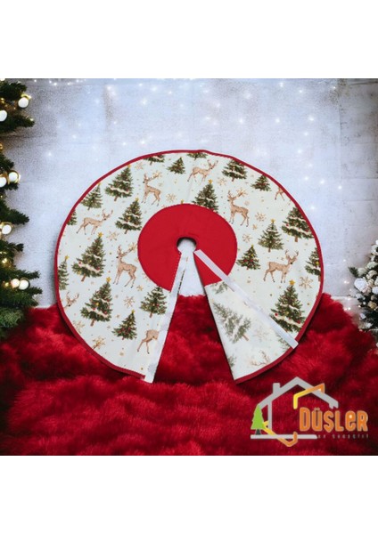 Krem Çam Ağacı ve Geyikli Yılbaşı Ayak Halısı, Yılbaşı Ağacı Altı Örtüsü, Yeniyıl Çam Ağacı Eteği Yıkanabilir fiyatları