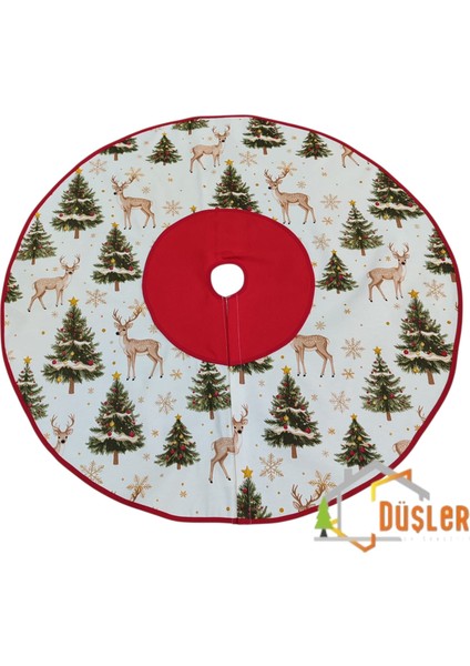 Krem Çam Ağacı ve Geyikli Yılbaşı Ayak Halısı, Yılbaşı Ağacı Altı Örtüsü, Yeniyıl Çam Ağacı Eteği Yıkanabilir modelleri