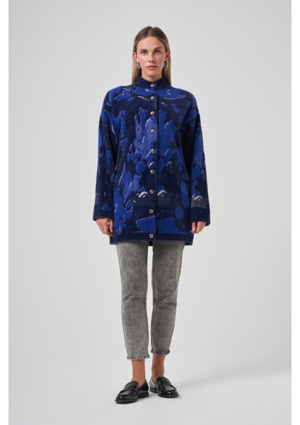 Desenli Düğme Detay Angora Hırka 7006 Lacivert fiyatları