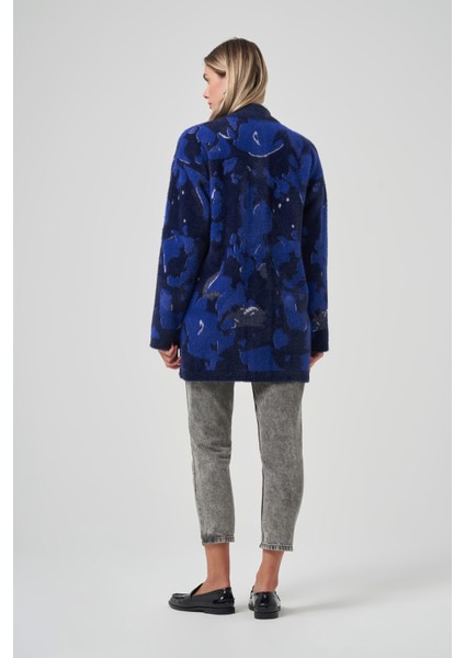 Desenli Düğme Detay Angora Hırka 7006 Lacivert modelleri