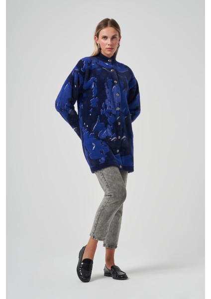 Desenli Düğme Detay Angora Hırka 7006 Lacivert fırsatları