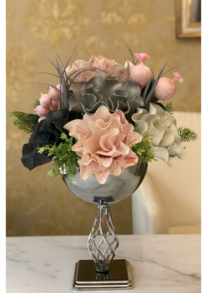 Lüks Burgu Latex Aranjman - Gümüş Saksı