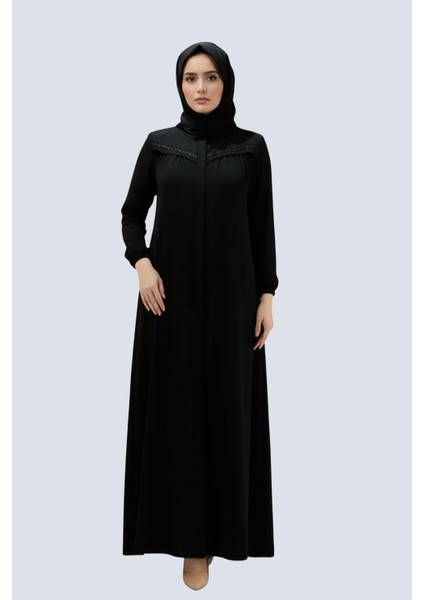 Tesettür Basic Model Taş Detaylı Rahat Kalıp Siyah Kadın Ferace Şık ve Konforlu Tesettür Dış Giyim fırsatları