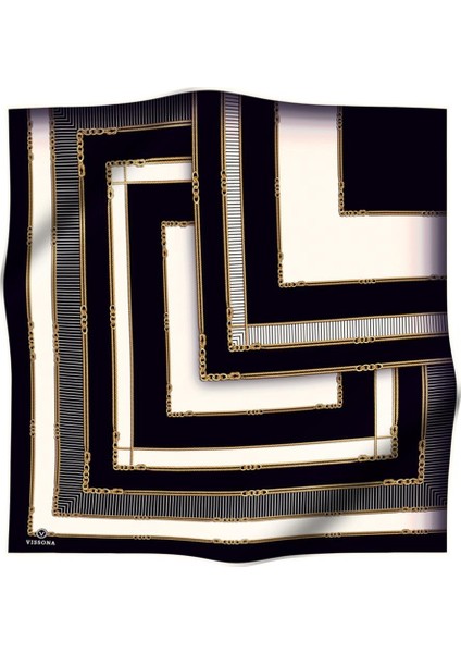 %100 Twill Ipek Zincir Detaylı Geometrik Desenli Siyah - Krem Renkli 90X90 Eşarp Dikim Şekli : El Dikişi fiyatları