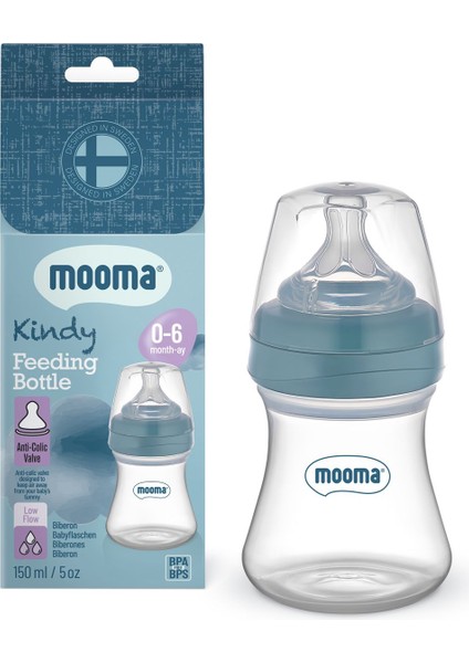 Kindy Antikolik Biberon 150 ml 0-6 Ay (Yavaş Akış) Pastel Mavi