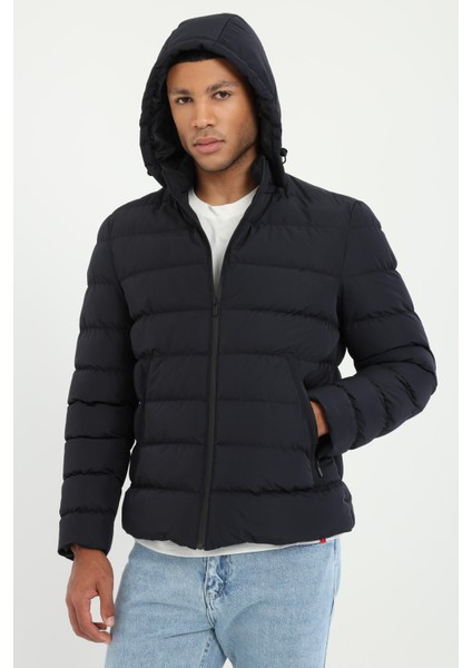 Lacivert Slim Fit Şişme Kapüşonlu Erkek Mont fiyatları