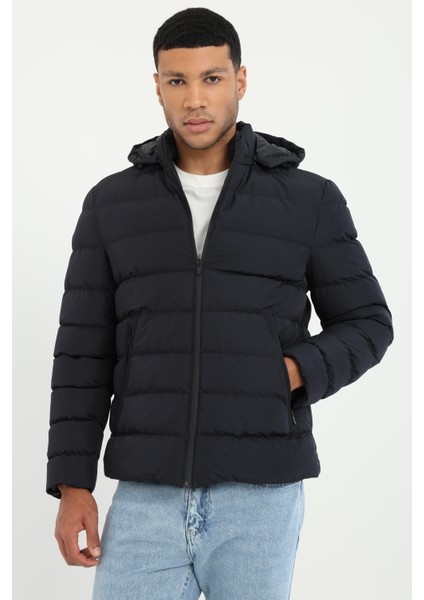 Lacivert Slim Fit Şişme Kapüşonlu Erkek Mont modelleri