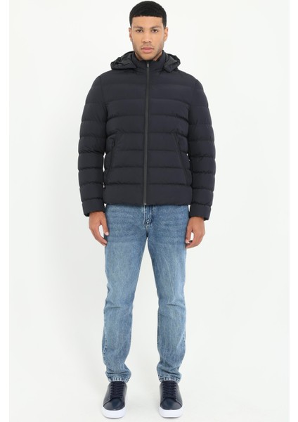 Lacivert Slim Fit Şişme Kapüşonlu Erkek Mont fırsatları