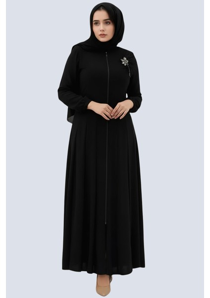 Broş Detay Mevlana Model Kaliteli Kumaş Siyah Tam Kalıp Kadın Ferace Tesettür Elbise indirimleri