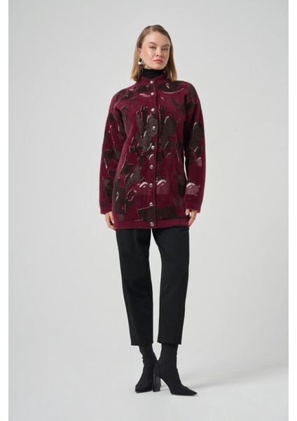 Desenli Düğme Detay Angora Hırka 7006 Bordo fiyatları