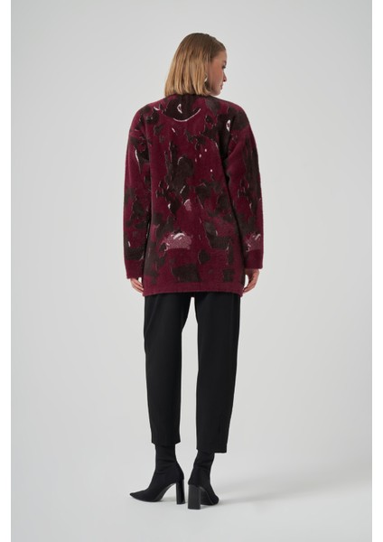 Desenli Düğme Detay Angora Hırka 7006 Bordo modelleri