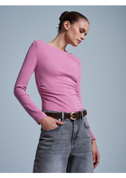 31401 Büzgülü Kayık Yaka Top-Gül fiyatları