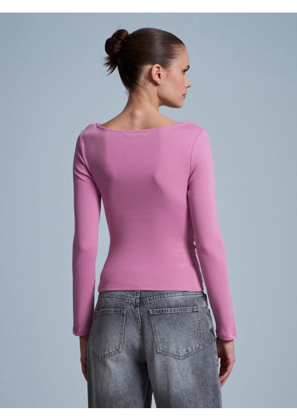 31401 Büzgülü Kayık Yaka Top-Gül fırsatları