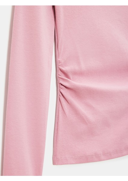 31401 Büzgülü Kayık Yaka Top-Gül