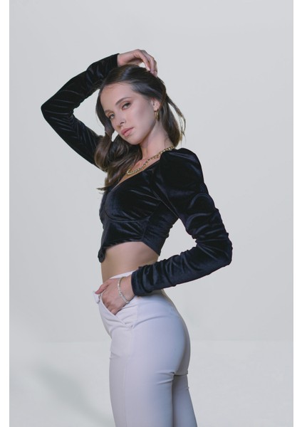 Vatkalı V Yaka Kadife Bluz modelleri