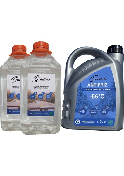Antifrizli Cam Suyu -20 °c / 5 L / Renksiz ve Parfümsüz + Super Coolant Extra -56°c Antifriz Kışlık Paket