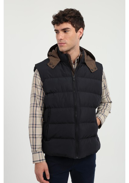 Lacivert Erkek Slim Fit Şişme Kapüşonlu Yelek Mont fiyatları