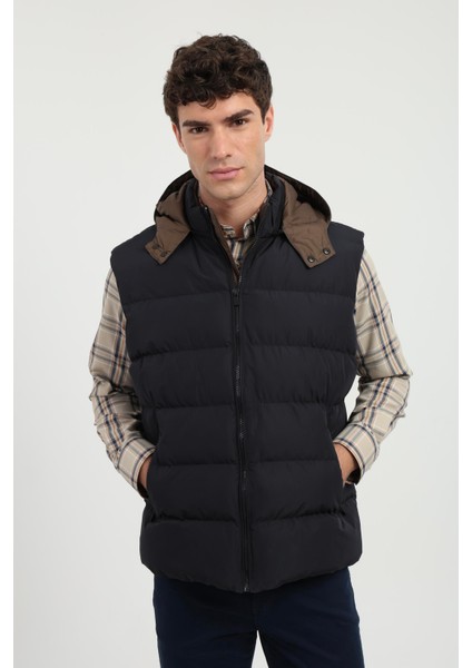 Lacivert Erkek Slim Fit Şişme Kapüşonlu Yelek Mont modelleri