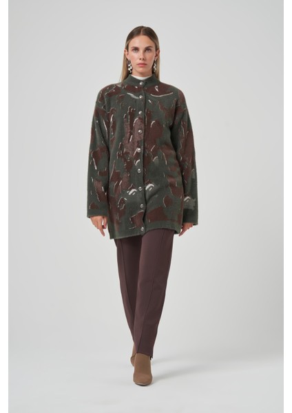 Desenli Düğme Detay Angora Hırka 7006 Haki fiyatları