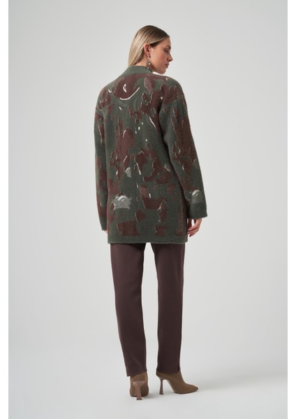 Desenli Düğme Detay Angora Hırka 7006 Haki modelleri