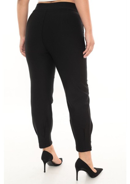 Büyük Beden Toparlayıcı Yüksek Bel Mom Paça Detaylı Örme Kadın Pantolon modelleri