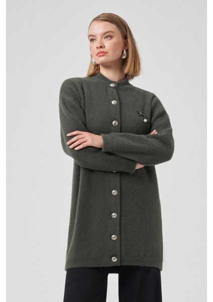 Düğme Detay Angora Hırka 7005 Füme