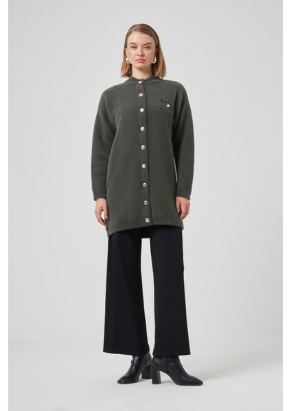 Düğme Detay Angora Hırka 7005 Füme fırsatları