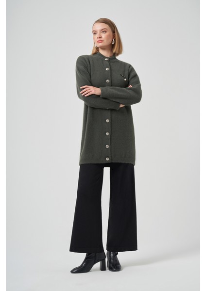 Düğme Detay Angora Hırka 7005 Füme indirimleri