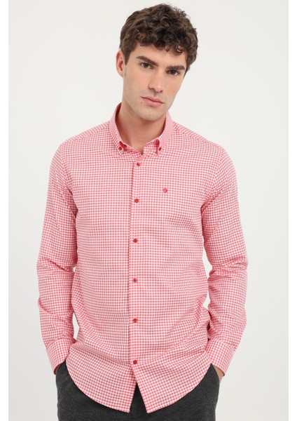 Kırmızı Erkek Slim Fit Desenli Brent Yaka Uzun Kol Gömlek fiyatları