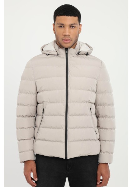 Taş Slim Fit Şişme Kapüşonlu Erkek Mont