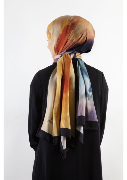 Süvari Şal Çiçek Desenli Gold - Bebe Mavisi Renkli 75X210 Şal Italyan Dikişli