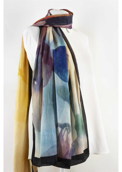 Süvari Şal Çiçek Desenli Gold - Bebe Mavisi Renkli 75X210 Şal Italyan Dikişli fiyatları