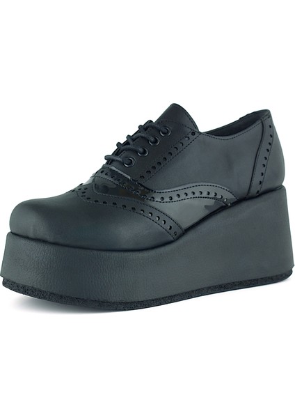 Beira Siyah Vegan Yuvarlak Burun Bağcıklı Dolgu Topuklu Günlük Ayakkabı fiyatları