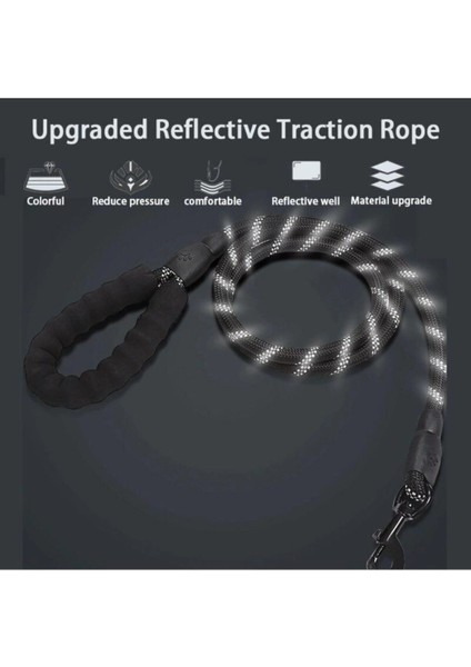 Köpekler Için Gezdirme Tasması Reflektörlü 130 cm Halat Orta ve Büyük Boy Köpekler Için Siyah modelleri