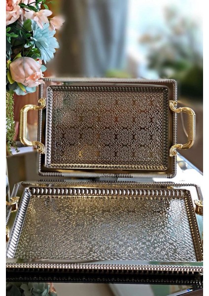 2'li Dikdörtgen Model Lüx Paslanmaz Çelik Sunum Tepsisi