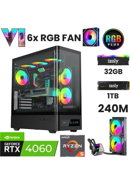 Nextgen H Ryzen 5 7500F 32GB Ddr5 1tb M.2 Nvme Rtx 4060 8gb 240MM Sıvı Soğutma Oyuncu Masaüstü Bilgisayarı