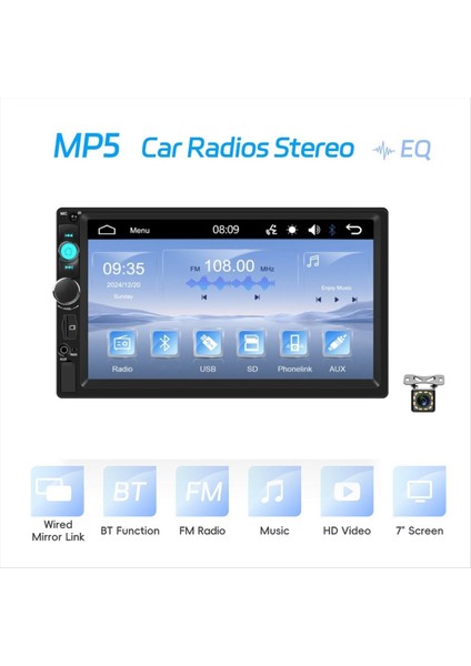 7 Inç Çift Din Arabası Stereo Kablolu Carplay/mirror Link/fm&#39 Yi Araba Ses Alıcısı Mp5 Multimedya Player Kameralı (Yurt Dışından) indirimleri