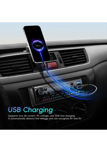Tek Din Araba Stereo Bluetooth Audio Fm Alıcı Müzik Radyo Mp3 Çalar Destek Aux USB Şarj Renkli Işık (Yurt Dışından) fiyatları