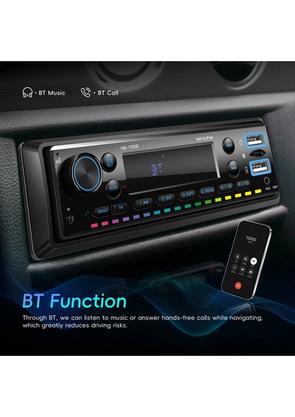 Tek Din Araba Stereo Bluetooth Audio Fm Alıcı Müzik Radyo Mp3 Çalar Destek Aux USB Şarj Renkli Işık (Yurt Dışından) fırsatları