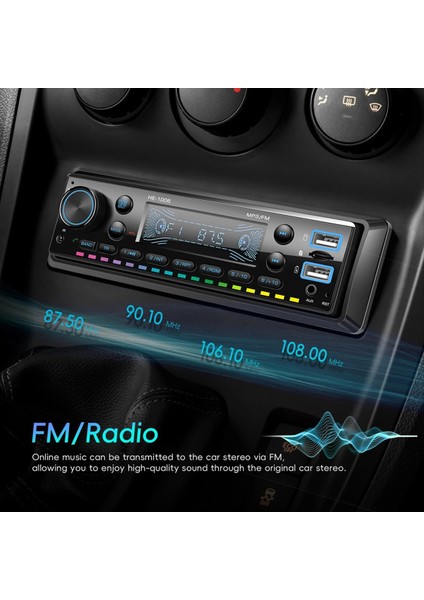 Tek Din Araba Stereo Bluetooth Audio Fm Alıcı Müzik Radyo Mp3 Çalar Destek Aux USB Şarj Renkli Işık (Yurt Dışından) indirimleri