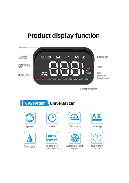 Araba Kafaları Ekran Gps Hız Göstergesi Hız Mph ile Evrensel Araba Hud Pusula Yönü Aşırı Hız Alarmı Hd Ekran (Yurt Dışından) modelleri