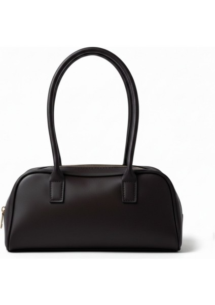 Yatay Formlu Çift Saplı Omuz Çantası - Acı Kahve