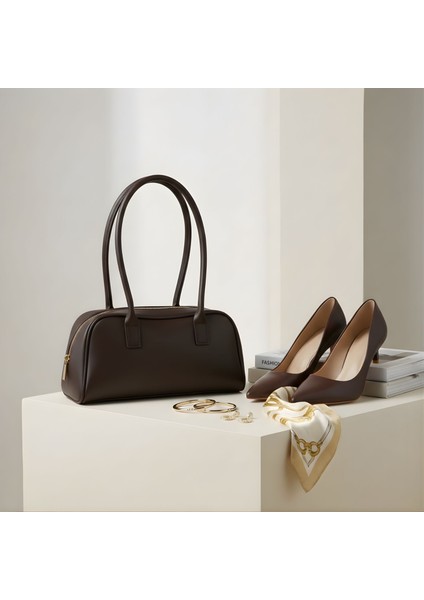 Yatay Formlu Çift Saplı Omuz Çantası - Acı Kahve fırsatları