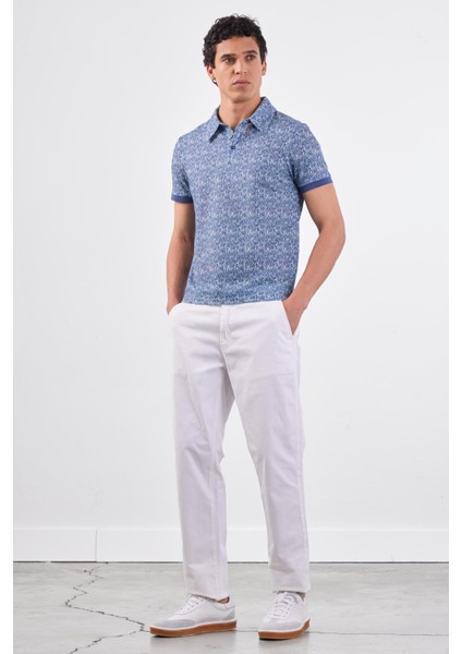 Lacivert Erkek Ekstra Slim Fit Desenli Casual Polo Yaka T-shirt - 94382