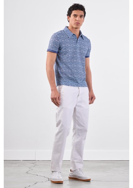 Lacivert Erkek Ekstra Slim Fit Desenli Casual Polo Yaka T-shirt - 94382